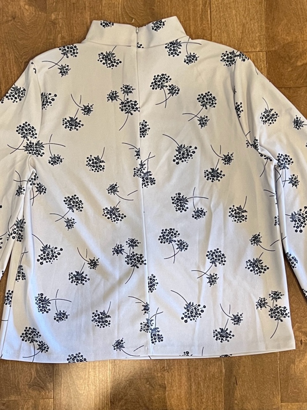 Ann Taylor Light Gray Top with Blue Floral Design